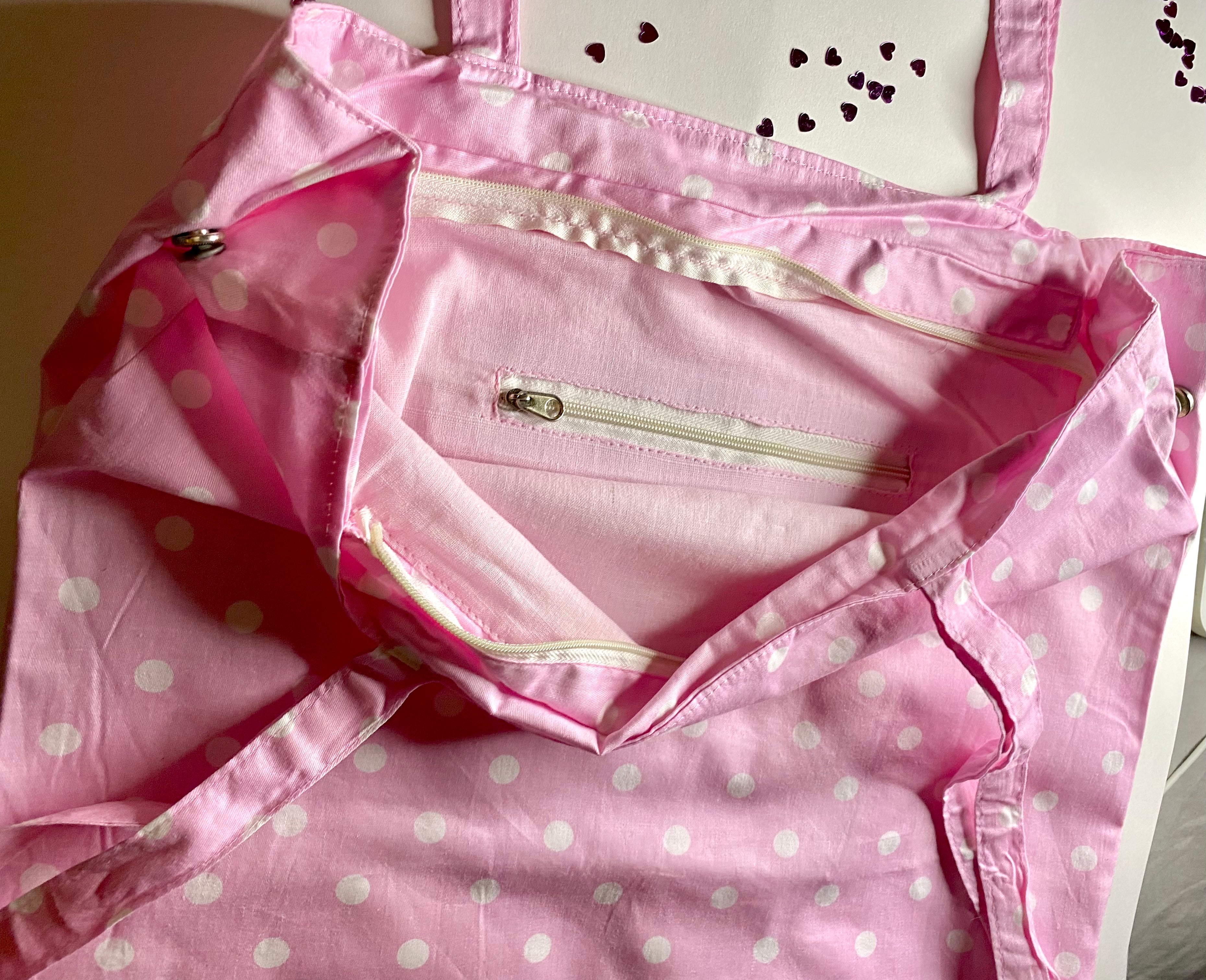 Medium / Large Clippy tote bag pink spotted Lining